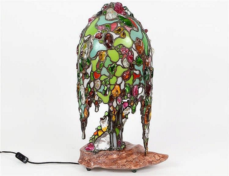 Appraisal: LEADED GLASS WILLOW TREE FORM LAMPModern Composed of multi-colored undulating