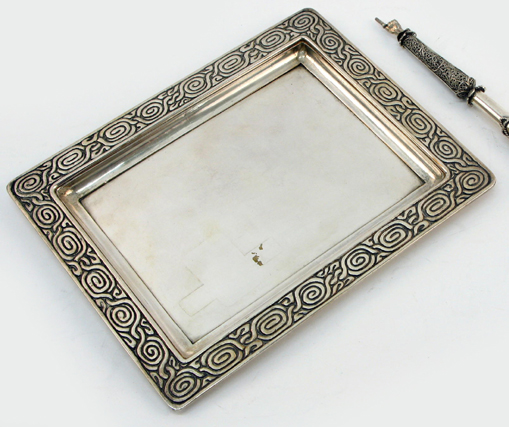 Appraisal: TIFFANY SILVER-GILT BRONZE RECTANGULAR TRAY with stylized repeating wide border