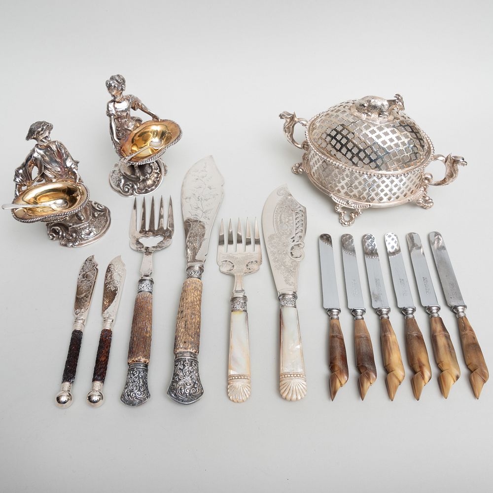 Appraisal: Group of Silver Plate Flatware and Condiment Dishes Comprising A