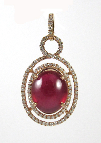 Appraisal: RUBY DIAMOND AND FOURTEEN KARAT GOLD PENDANT The rose gold