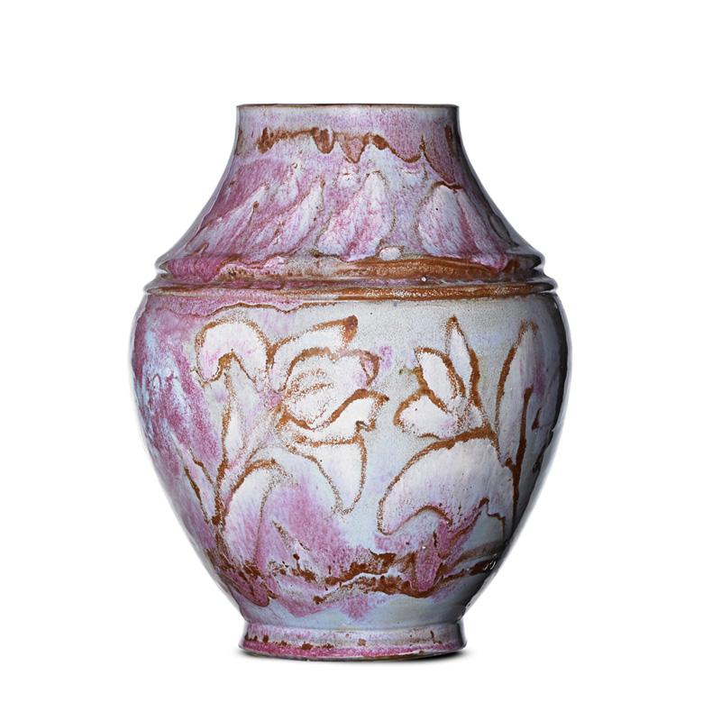 Appraisal: AREQUIPA Large vase w floral decoration Condition Report Excellent condition