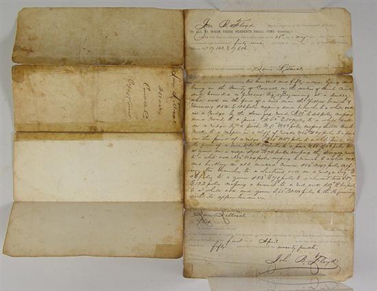 Appraisal: John B Floyd Signed Land Grant Document on lined paper