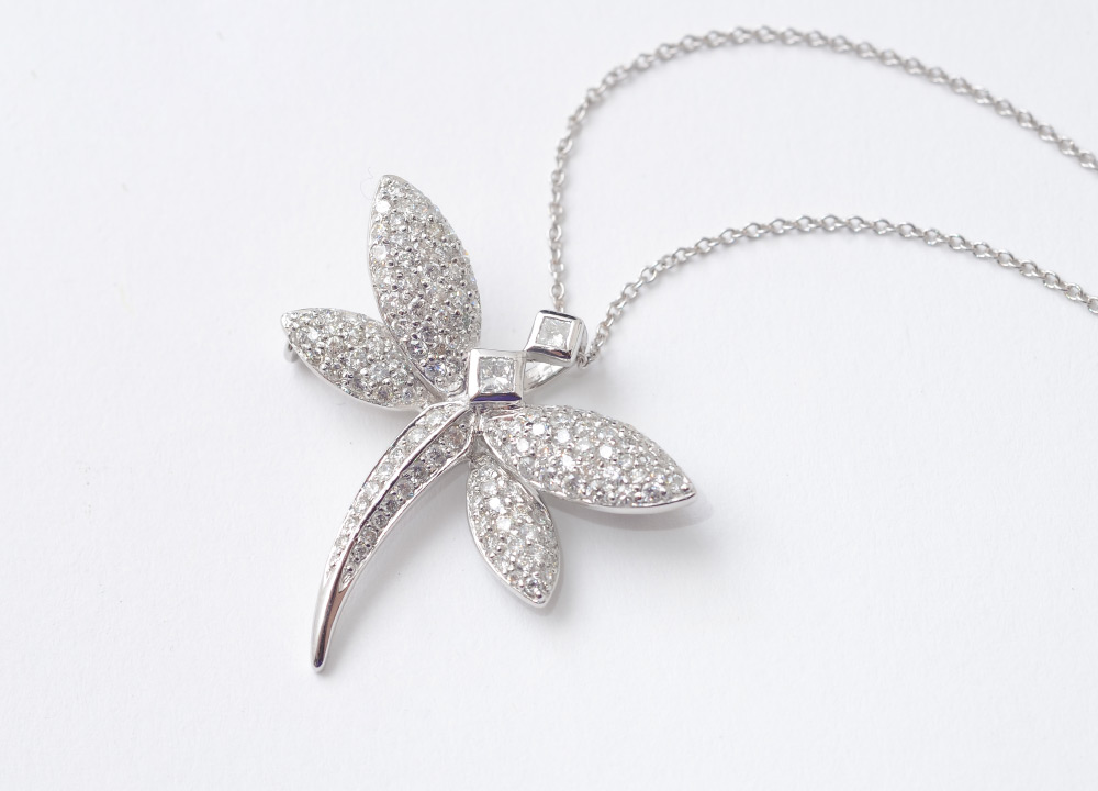 Appraisal: K DIAMOND DRAGONFLY BROOCH PENDANT NECKLACE In the manner of