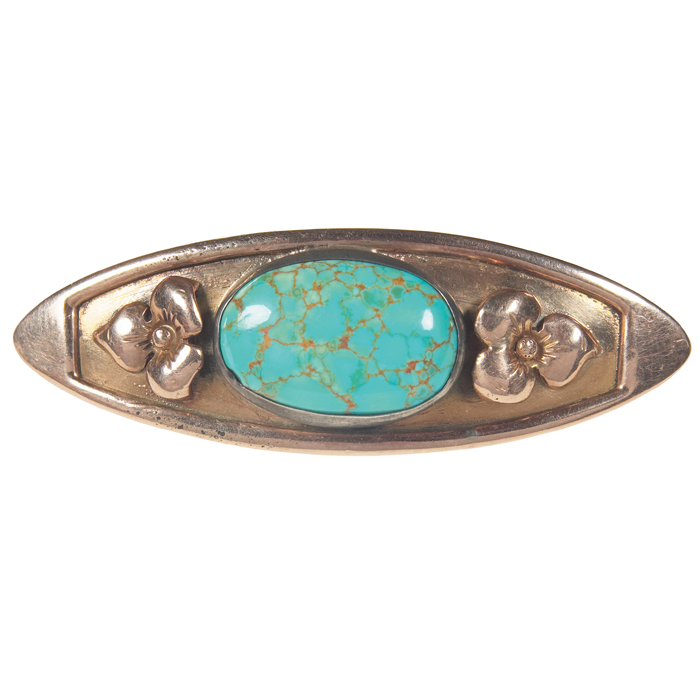 Appraisal: Rare Kalo pin in karat gold with turquoise stone flanked