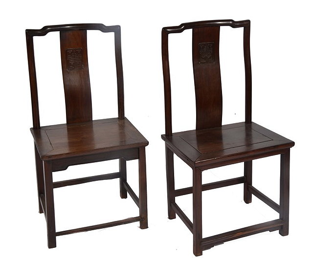 Appraisal: A NEAR PAIR OF CHINESE HARDWOOD SIDE CHAIRS each with