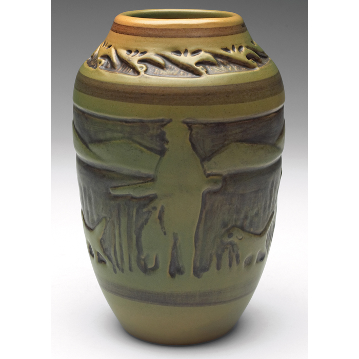 Appraisal: North Dakota School of Mines vase titled ''Duck Hunter ''