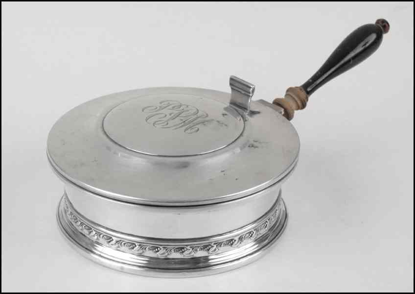 Appraisal: STERLING SILVER SILENT BUTLER Lid is engraved in script ''PPM''