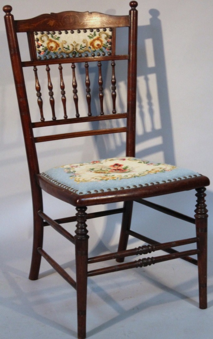 Appraisal: An Edwardian mahogany and boxwood strung chair of small proportion