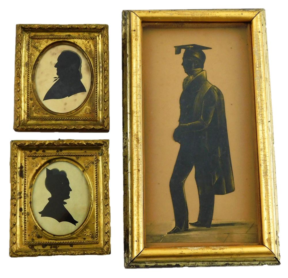 Appraisal: Three silhouettes including a pair of hollowed cutout bust portraits