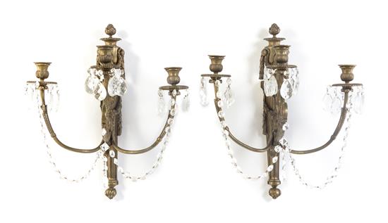 Appraisal: Sale Lot A Pair of Neoclassical Bronze Three-Light Sconces each