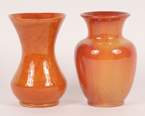 Appraisal: Lot of two art pottery vases with gloss pumpkin or