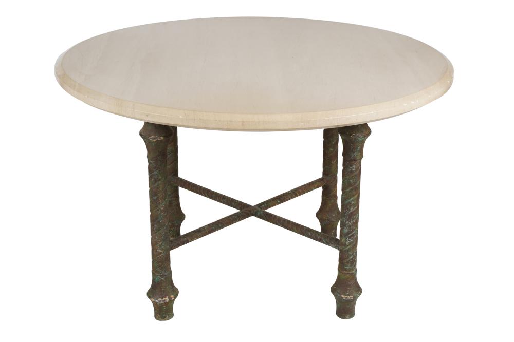 Appraisal: STONE IRON TABLEmodern with removable top Condition chips to top