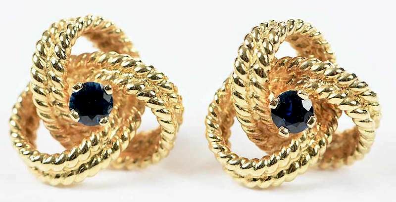 Appraisal: kt Sapphire Earrings knot design each with one round faceted