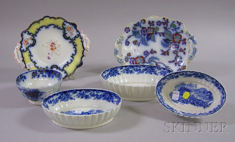 Appraisal: Six Pieces of Flow Blue Ceramic Tableware including a set