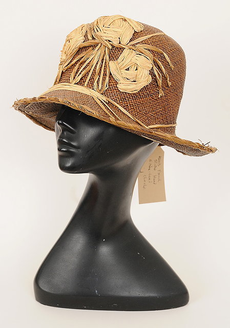 Appraisal: A s French straw hat brown with hand embroidered cream