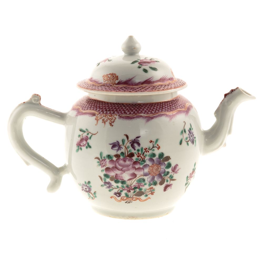 Appraisal: Chinese Export Famille Rose Globular Teapot Circa fish scale border