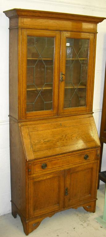 Appraisal: Oak inlaid bureau bookcase x