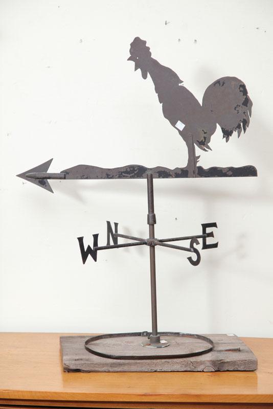 Appraisal: ROOSTER WEATHERVANE Sheet metal silhouette of a crowing rooster with