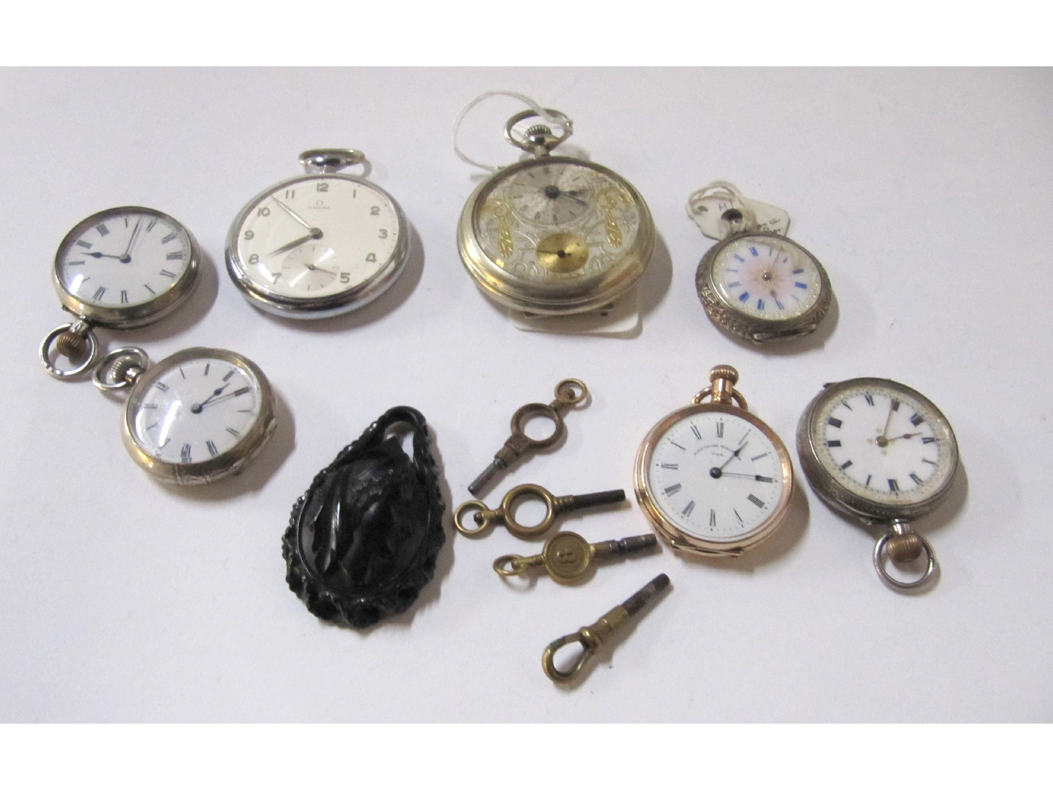 Appraisal: A lot comprising two white metal pocket watches four silver