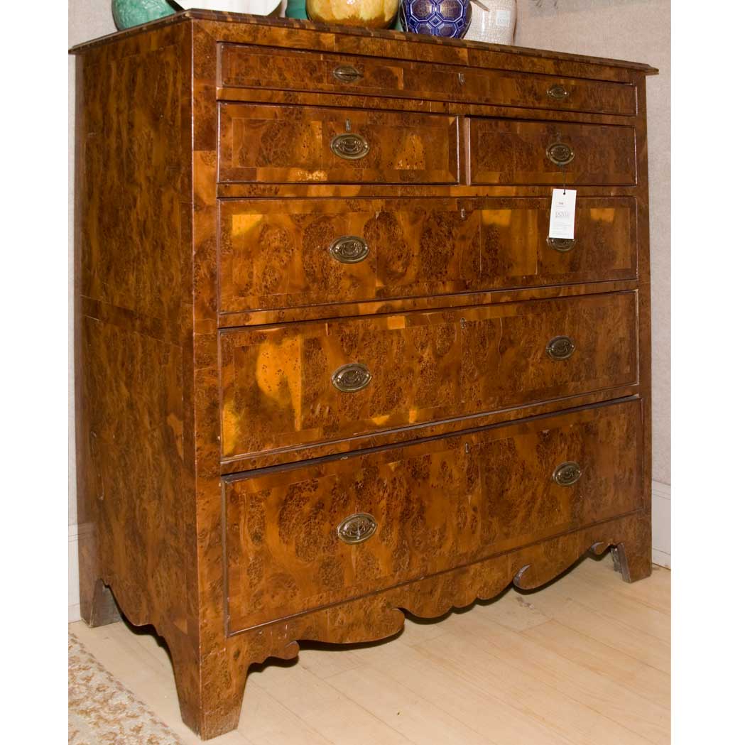 Appraisal: American Burl-Wood Chest of Drawers Height inches width inches depth