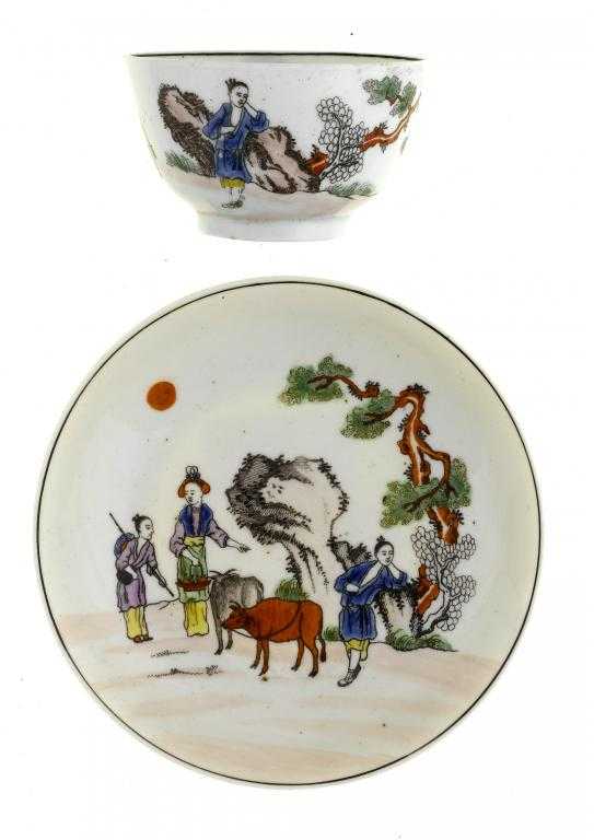 Appraisal: A WORCESTER TEA BOWL AND SAUCER transfer printed onglaze in