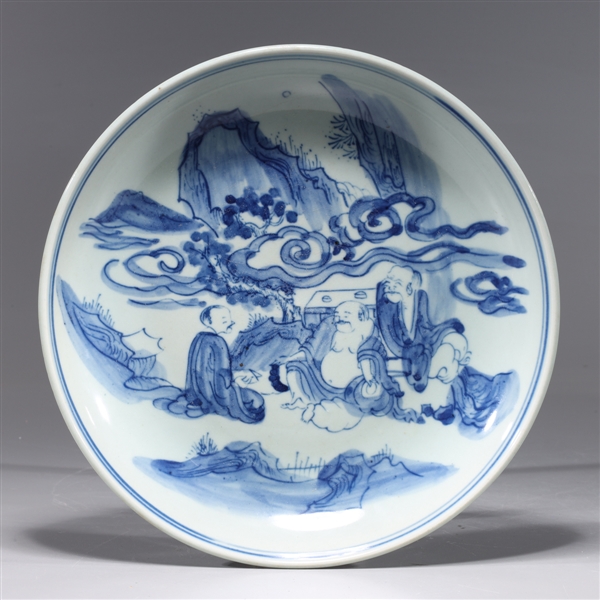 Appraisal: Antique Chinese blue and white porcelain dish with figures concentric