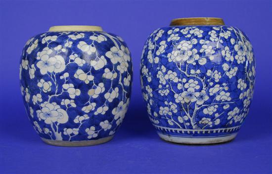 Appraisal: TWO CHINESE BLUE AND WHITE PRUNUS BLOSSOM GINGER JARS Kangxi