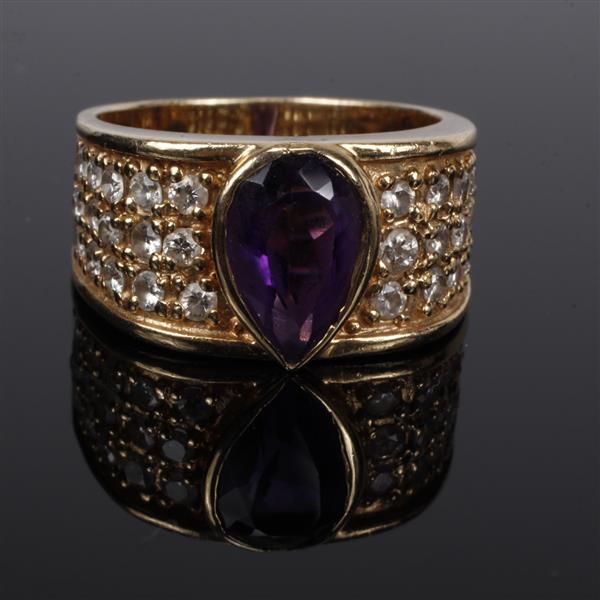 Appraisal: Yellow Gold K Pear Shaped Amethyst and Pave Diamond Designer