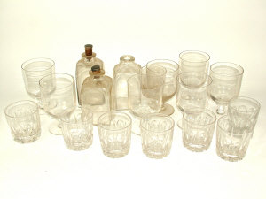 Appraisal: Seven large wine glasses on short stems with broad and