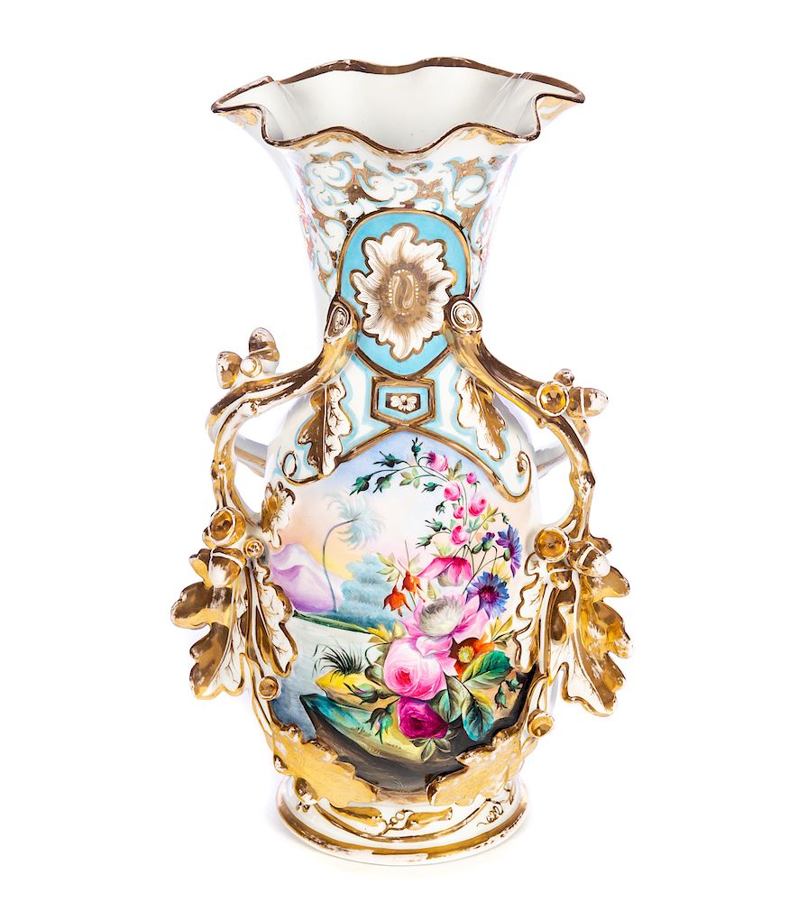 Appraisal: Old Paris Hand Painted Porcelain Vase Excellent condition with no