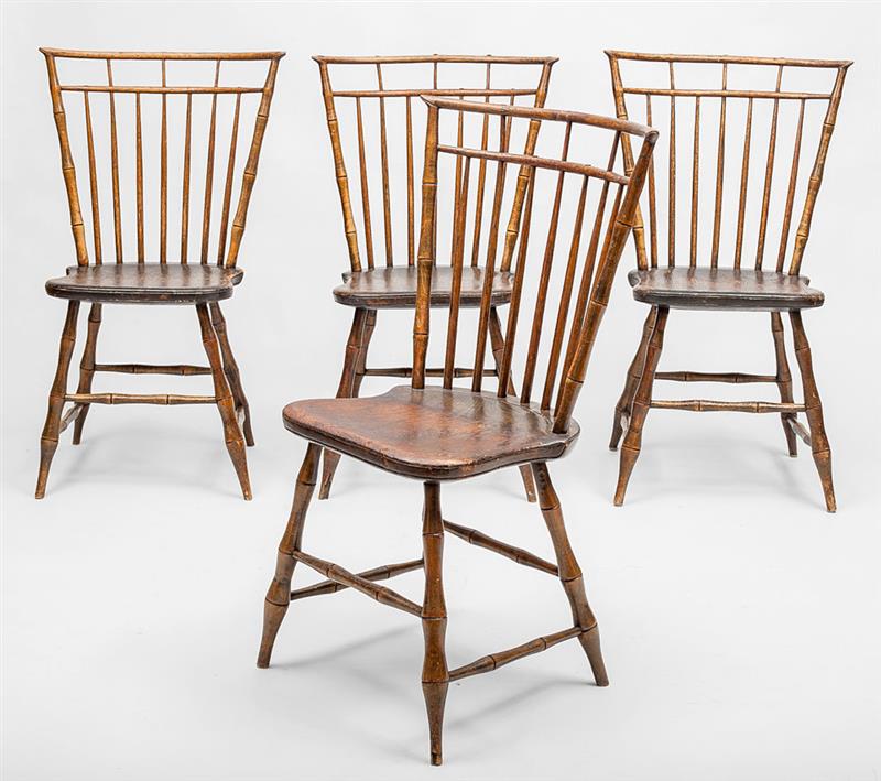 Appraisal: Set of Six American Elm Birdcage Windsor Side Chairs x