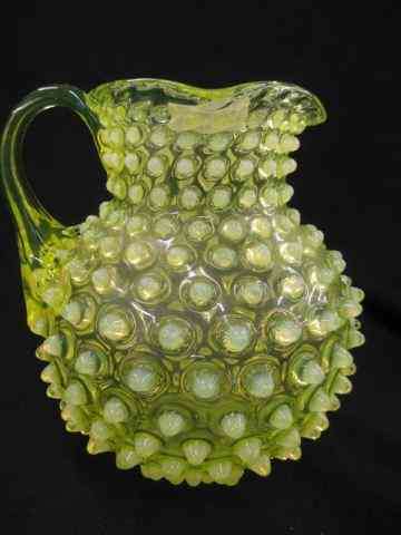 Appraisal: Hobbs Bruckner Vaseline Hobnail Pitcher dew drop scarce '' excellent