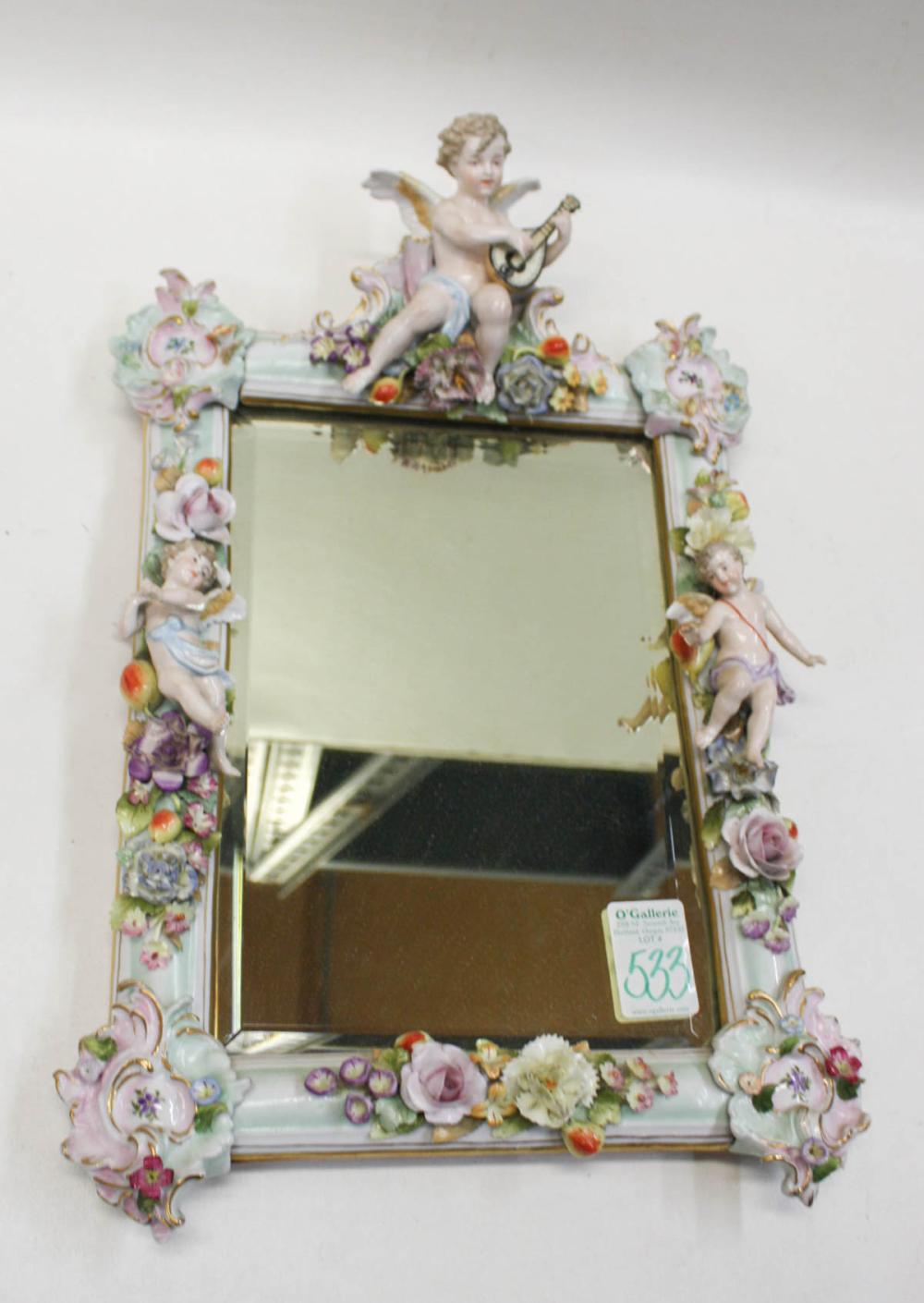 Appraisal: DRESDEN STYLE PORCELAIN WALL MIRROR the rectangular frame with applied