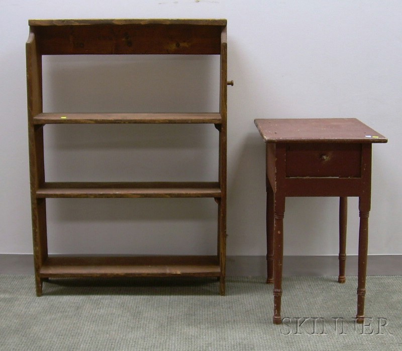 Appraisal: Country Pine Open Bookshelf and a Brown-painted One-Drawer Stand shelf