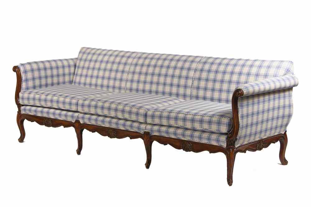 Appraisal: LONG UPHOLSTERED SOFA - French Style Modern Three-Seat Sofa in