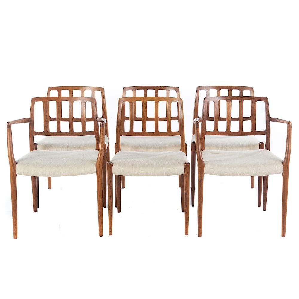 Appraisal: Six Moller Danish Modern Rosewood Dining Chairs circa curved open