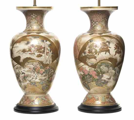 Appraisal: A Pair of Japanese Satsuma Vases of baluster form with