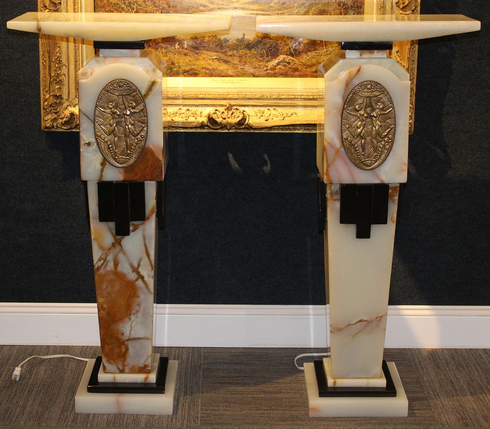 Appraisal: After Chiparus Pair of Bronze Onyx Pedestals After Chiparus Pair