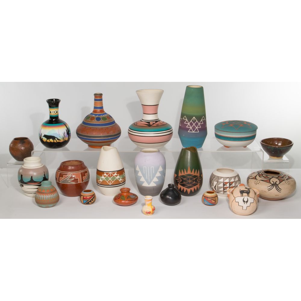 Appraisal: NATIVE AMERICAN INDIAN POTTERY ASSORTMENT items including a Zia seed