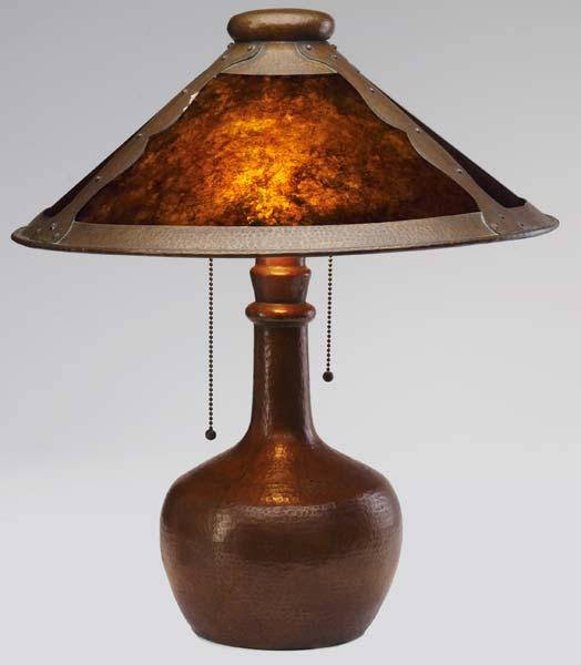 Appraisal: BENEDICT STUDIO Unusual hammered copper table lamp the two-socket bulbous