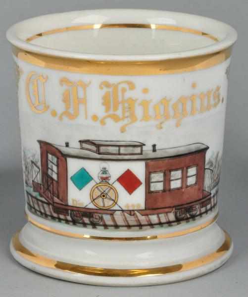 Appraisal: Railroad Caboose Shaving Mug Description Gilt name C F Higgins