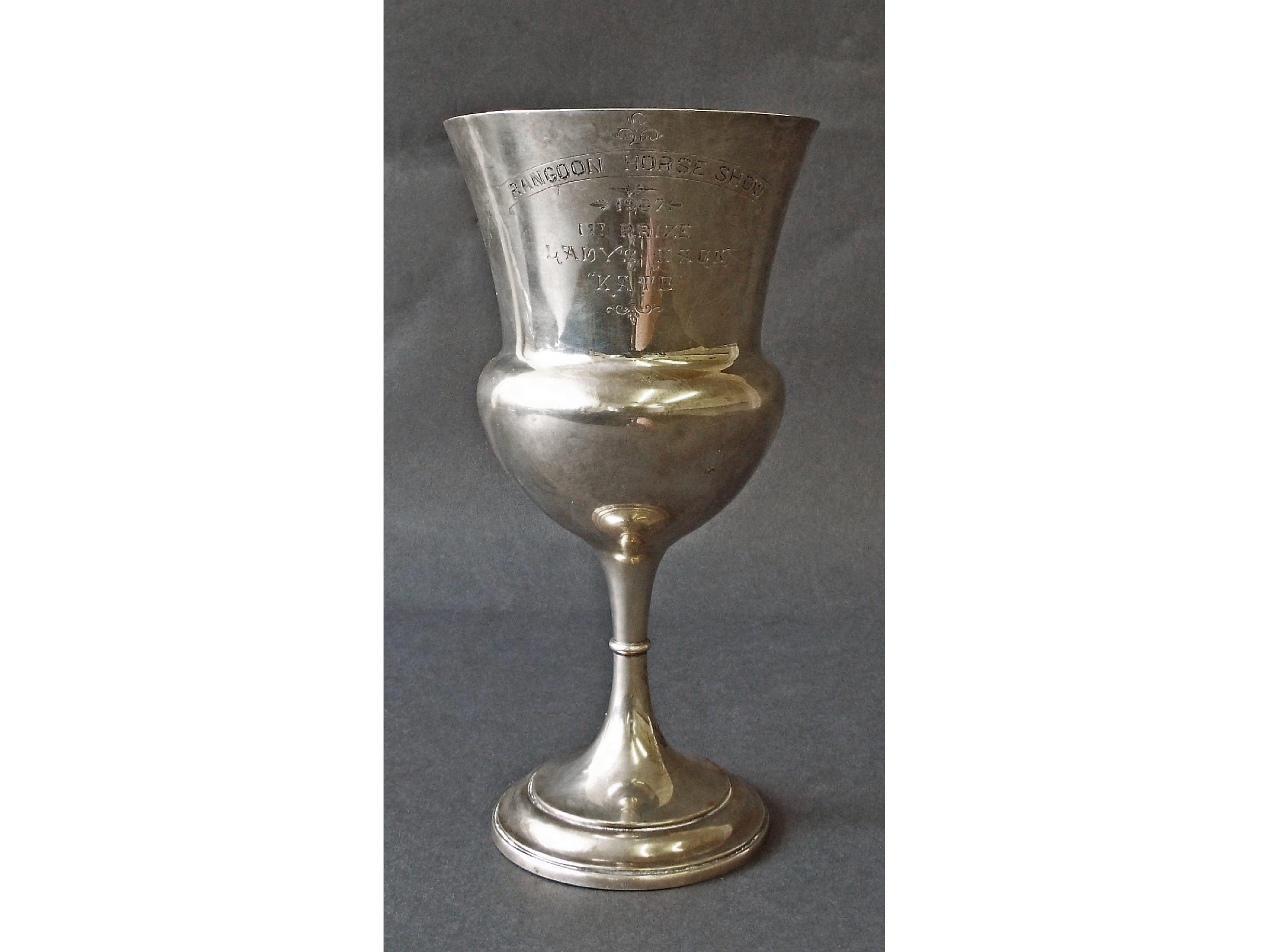 Appraisal: Edwardian Elkington Co silver presentation goblet awarded at The Rangoon