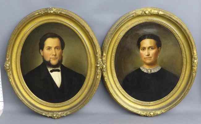 Appraisal: Pair th c oil on canvas oval portraits of man