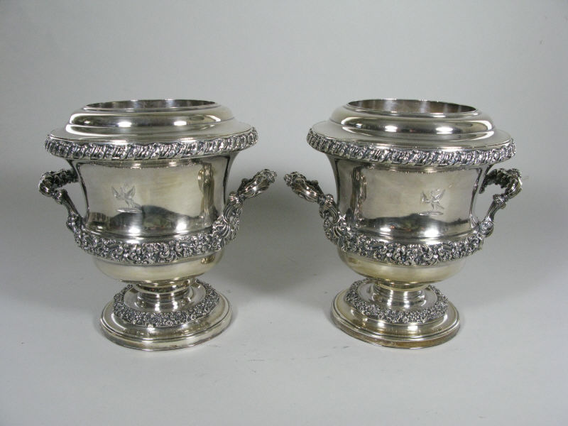 Appraisal: Pair of Silverplate Wine Coolers raised floral and scroll design