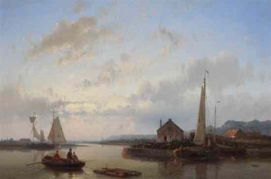 Appraisal: Abraham Hulk Snr - oil on millboard Tranquil Dutch estaury