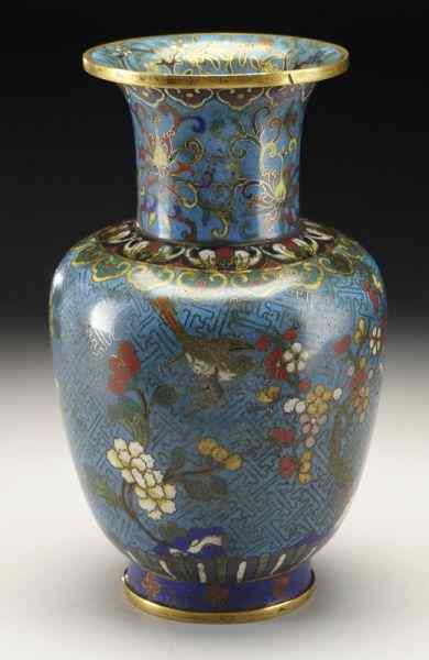 Appraisal: Chinese Qing cloisonne vase depictingbirds and flowers ''H Circa -