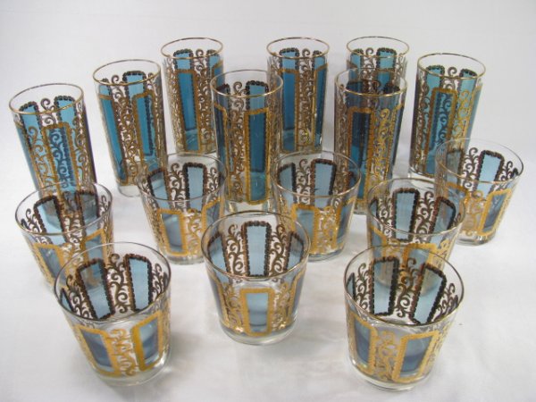 Appraisal: Set of sixteen retro 's teal green with gilt relief