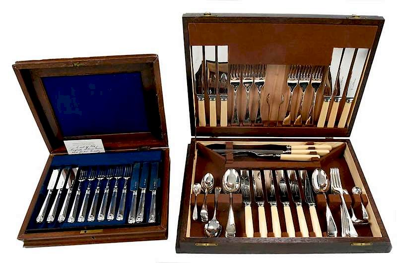 Appraisal: Two Cased Sets of English Silver Flatware one fruit set