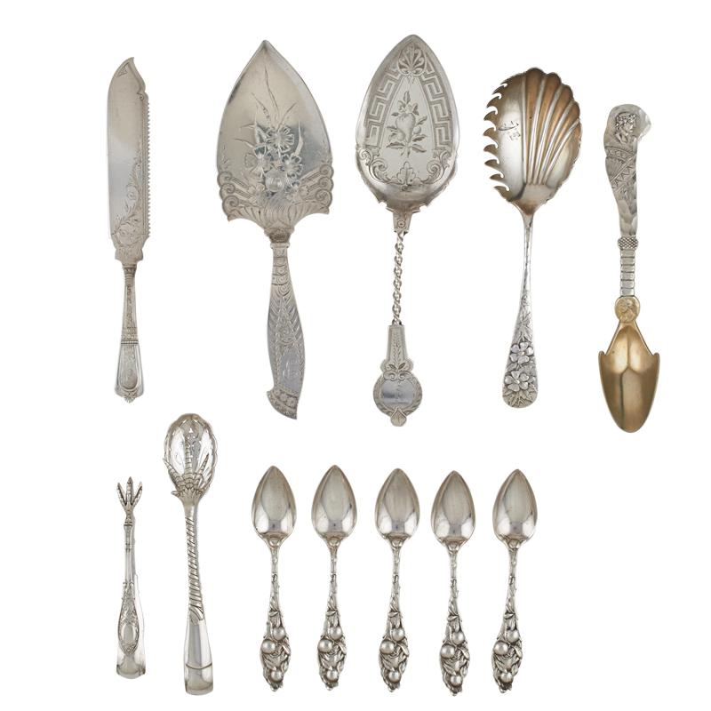 Appraisal: SHIEBLER HOMERIC AND OTHER ORNAMENTAL SILVER Twelve American silver utensils