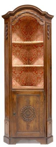 Appraisal: French Provincial walnut corner cabinet early th c molded cornice